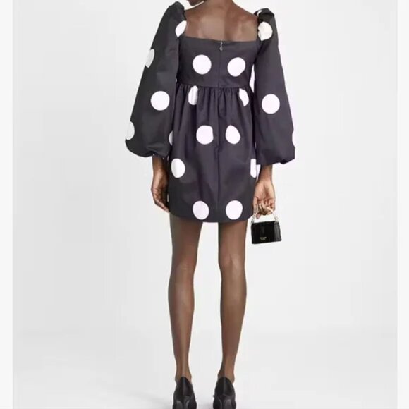 Kate Spade Giant Dot Faille Dress Polka Dot Puff Sleeves Black White Size 2 - Picture 3 of 8